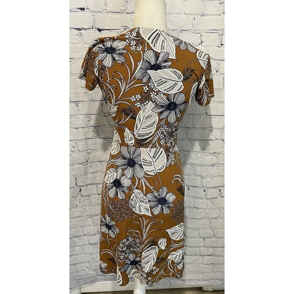 Robbie Bee Signature Petite Dress Caramel Brown, Blue & White Floral Women's PS - Picture 4 of 7